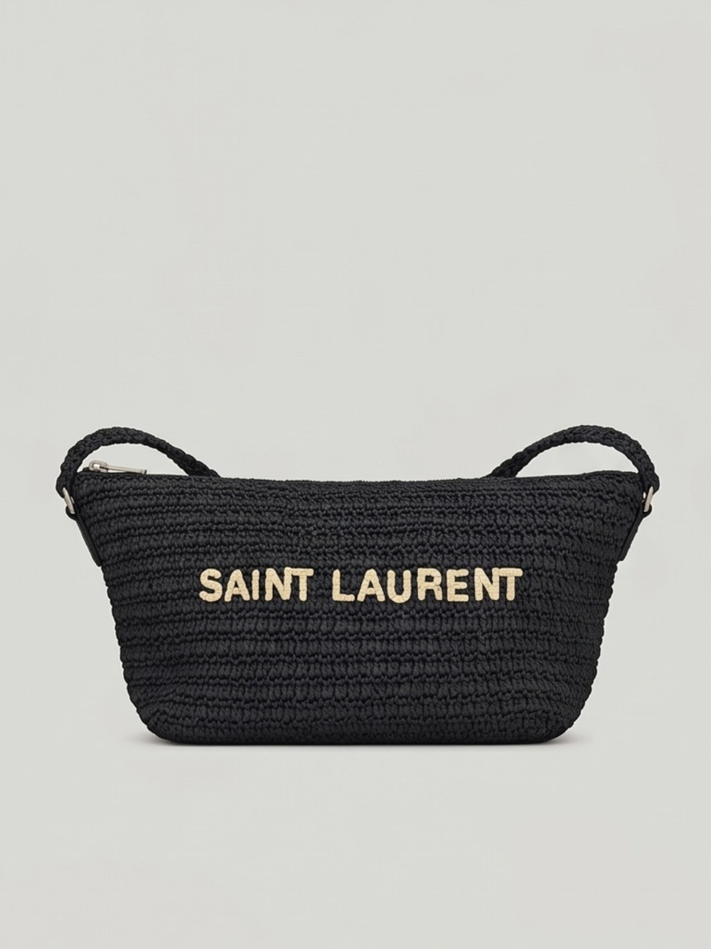 Saint Laurent Black Raffia Shoulder Bag with Contrast Cream Logo - Picture 4 of 16